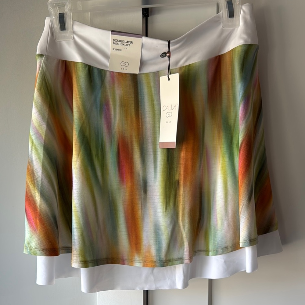 CALIA by Carrie Underwood Orange and Green Asymmetrical A-Line Mini Skirt NWT - Picture 2 of 9